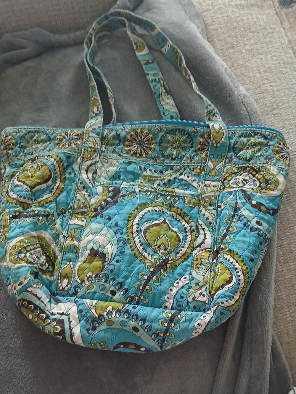 Source Unknown Turquoise Quilted Paisley Tote with Green Accents